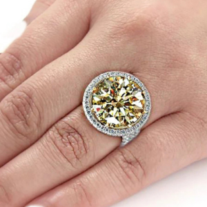 18 Carat GIA Fancy Yellow Round Brilliant Diamond Ring – Platinum Halo
