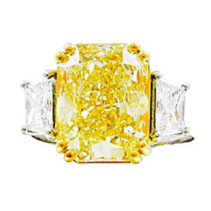 10.00 Carat GIA Fancy Intense Yellow Radiant Diamond Three-Stone Ring – Platinum