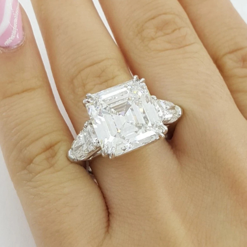 10.12 Carat GIA Asscher Cut Diamond Three-Stone Engagement Ring – Platinum