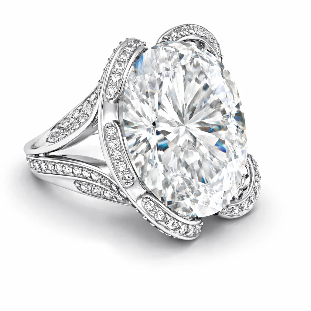 10.00 Carat GIA Oval Diamond Ring – D Color VVS1 Platinum Pavé Setting - Image 5