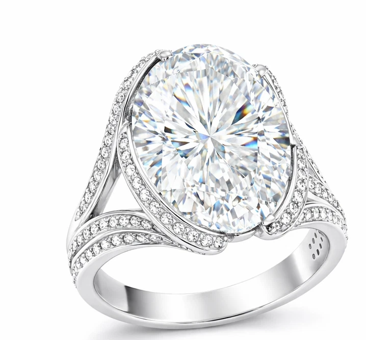 10.00 Carat GIA Oval Diamond Ring – D Color VVS1 Platinum Pavé Setting - Image 4